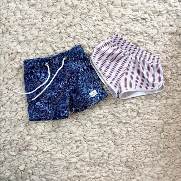 Blue and White baby boy swim trunks set 6-12 month - Picture 1 of 10